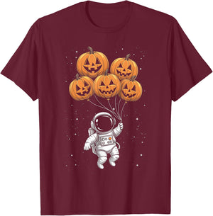 Halloween Astronaut Pumpkin Balloons Kids T-Shirt - T-Shirt | Maroon