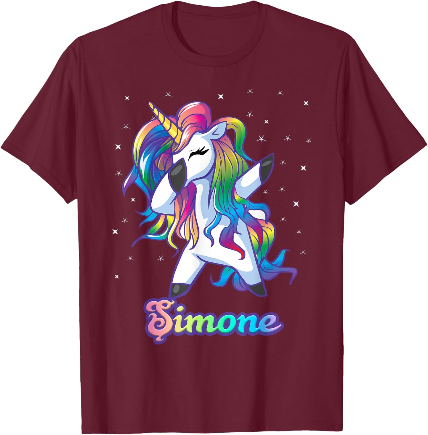 SIMONE Name Personalized Custom Rainbow Unicorn Dabbing T-Shirt - T-Shirt | Maroon