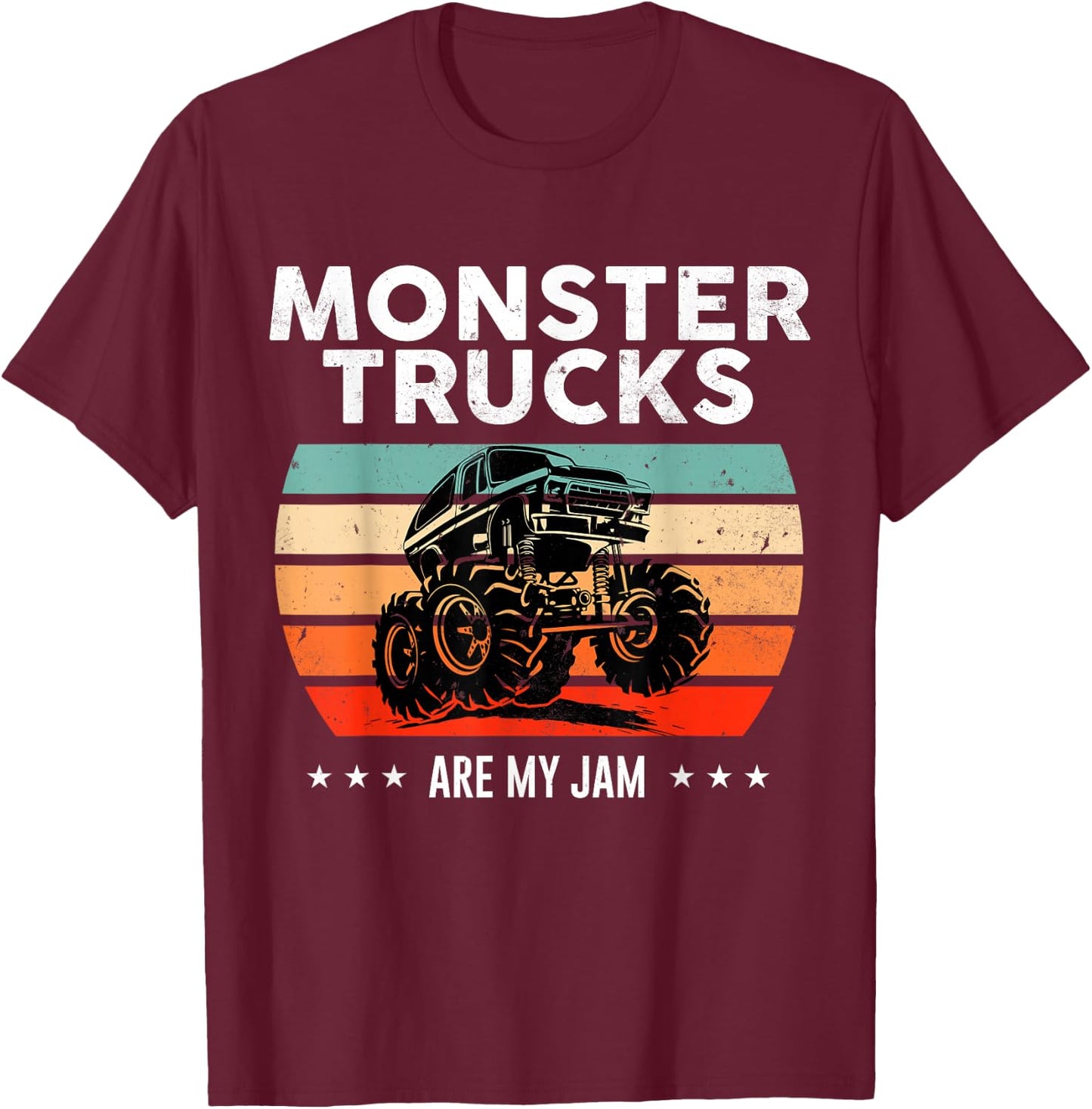 Vintage Monster Truck are My Jam Retro Sunset Cool Engines T-Shirt - T-Shirt | Maroon