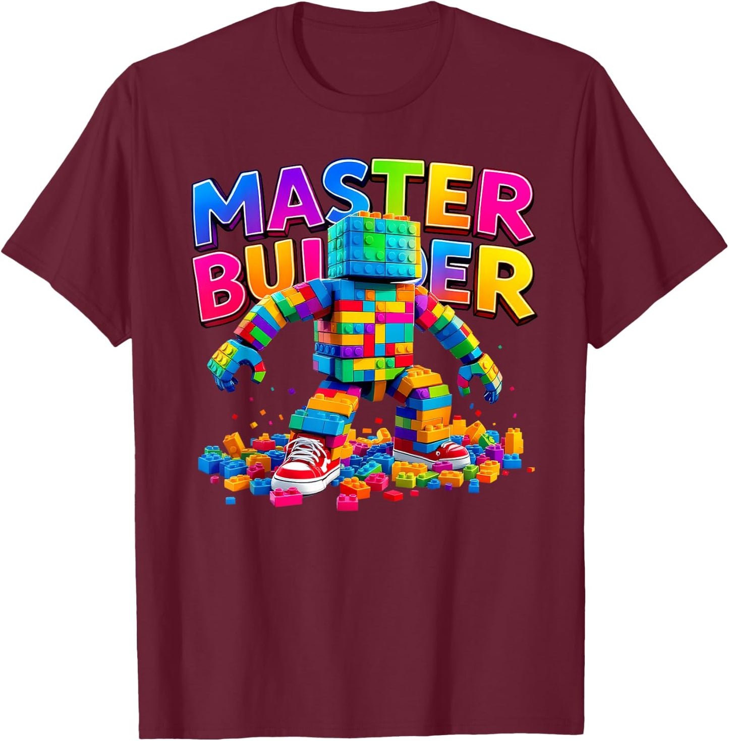 Master Builder Colourful Bricks Blocks Funny Kids Boys Girls T-Shirt - T-Shirt | Maroon