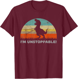 Funny I'm Unstoppable T Rex With Trash Grabber Pickup Tool T-Shirt - T-Shirt | Maroon