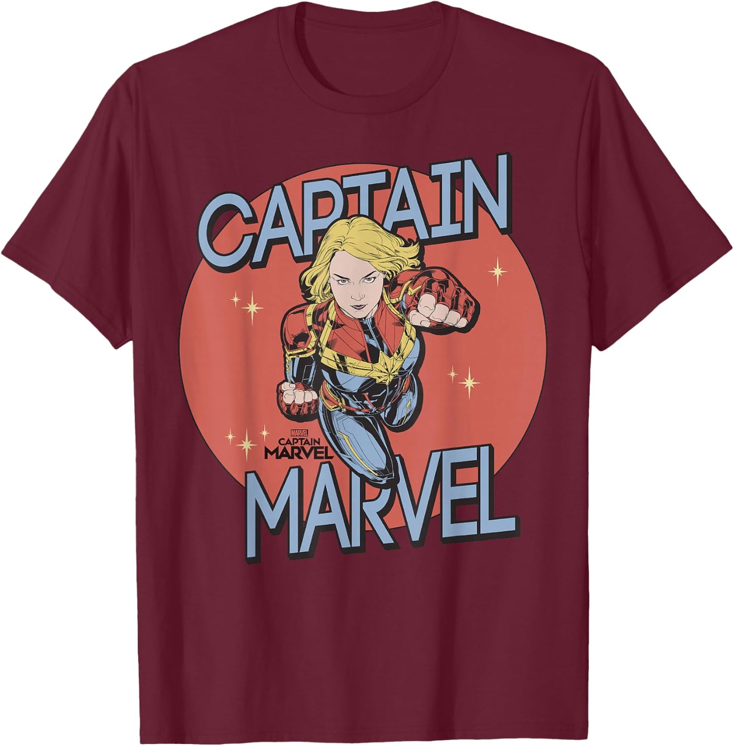 Captain Marvel Red Spot Action Pose Logo Graphic T-Shirt - T-Shirt | Maroon