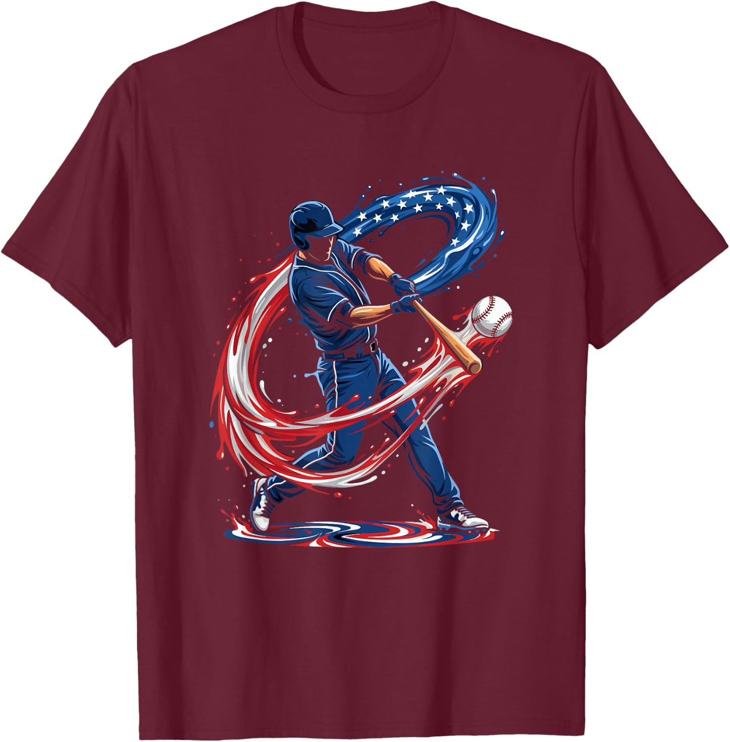 Baseball Drip 4th of July Patriotic US Flag Baseball T-Shirt - T-Shirt | Maroon