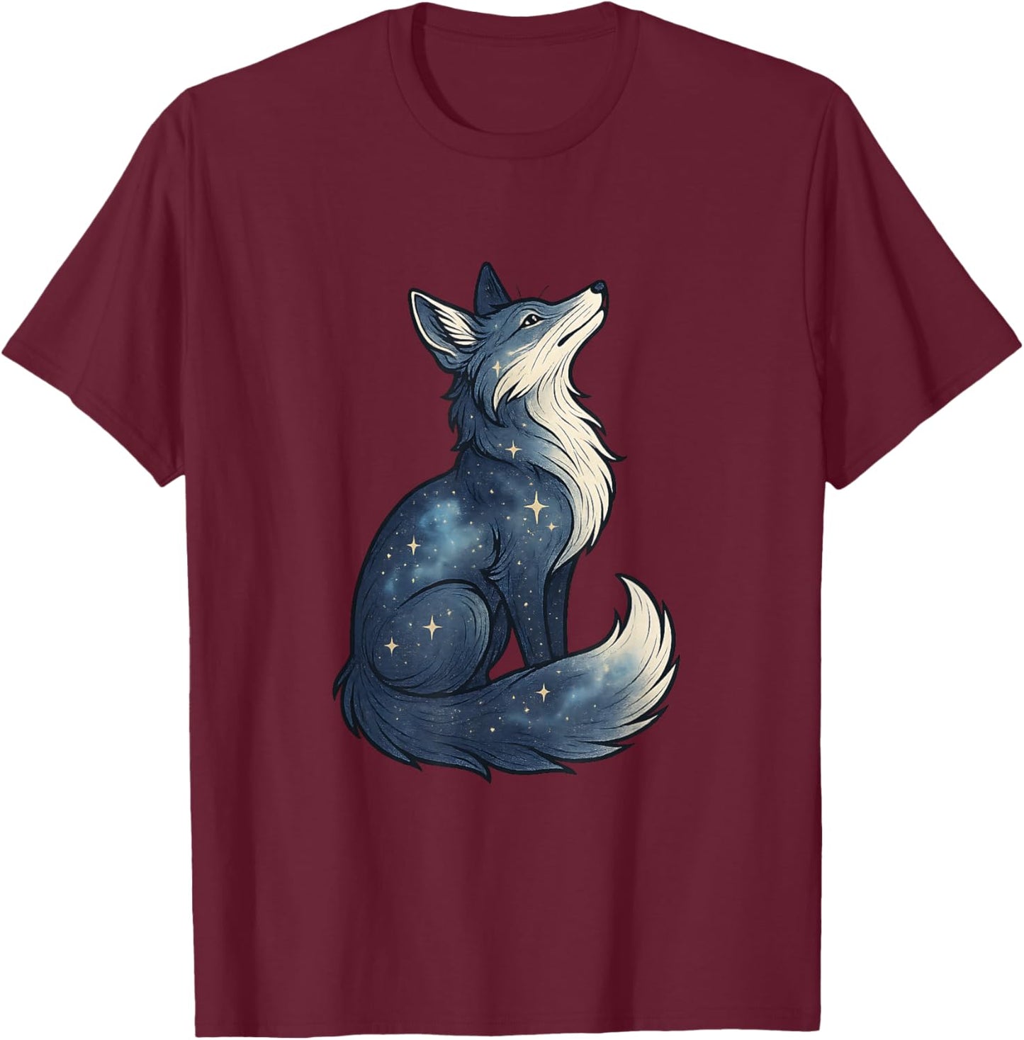 Witchy Celestial Fox Galaxy Stars Mystical Astrology Gifts T-Shirt - T-Shirt | Maroon