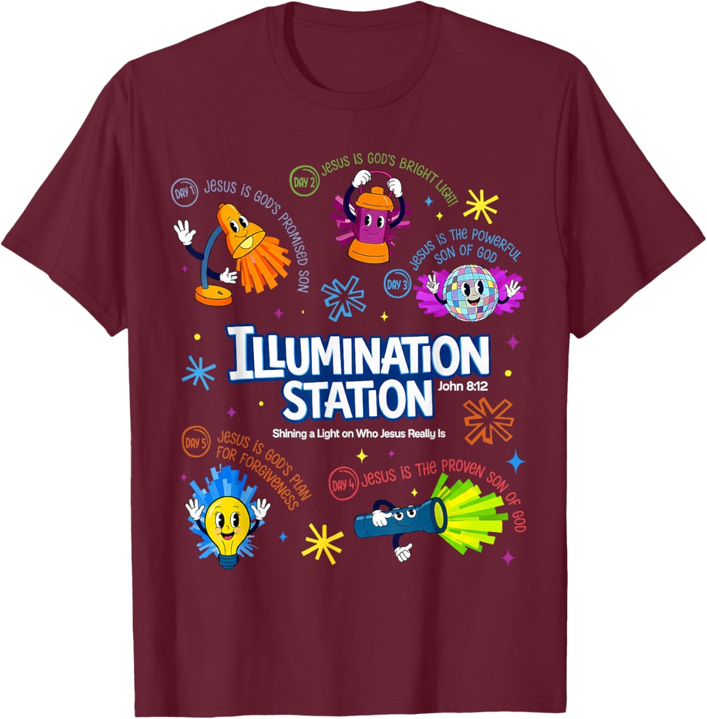 Illumination Station VBS 2026 Bible Jesus Christian Lights T-Shirt - T-Shirt | Maroon
