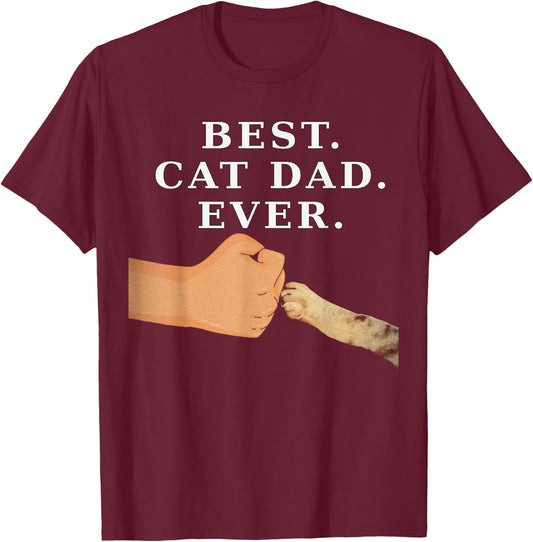 Best Cat Dad Father & Kitty Paw Fist Bump Women Girls Kids T-Shirt - T-Shirt | Maroon
