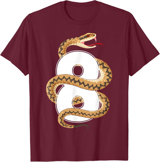 Kids 8 Years Old Cute Snake 8th Birthday Party T-Shirt - T-Shirt | Maroon