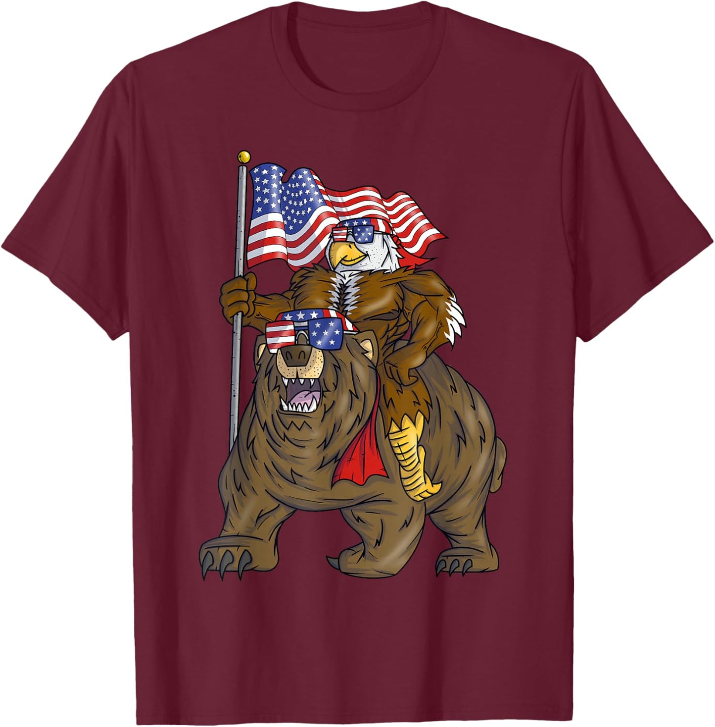 4th of July Boys Proud American Bald Eagle Bear T-Shirt - T-Shirt | Maroon