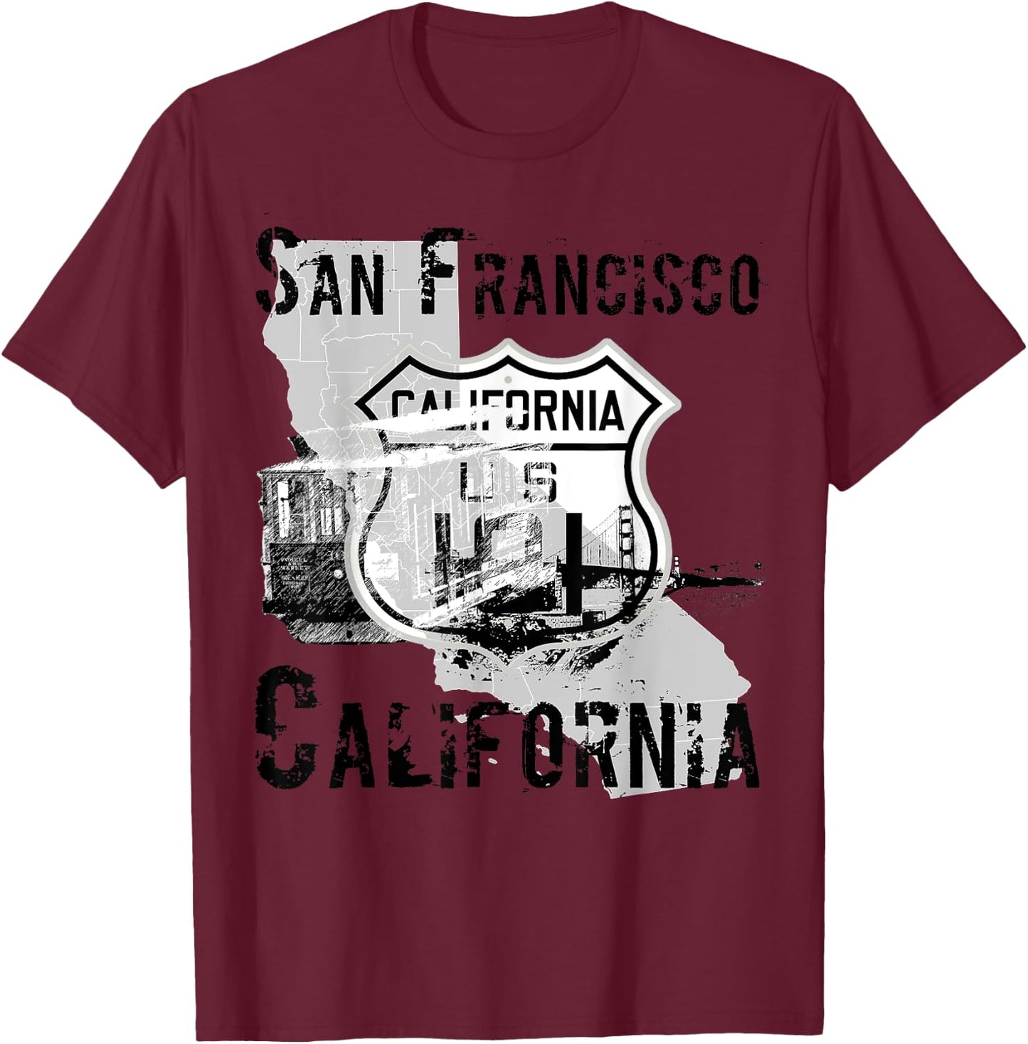 San Francisco California Graphic T-Shirt - T-Shirt | Maroon