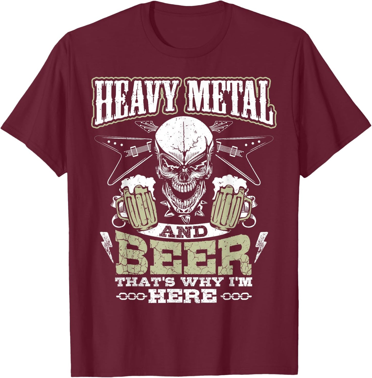 Heavy Metal And Beer Funny T-Shirt - T-Shirt | Maroon