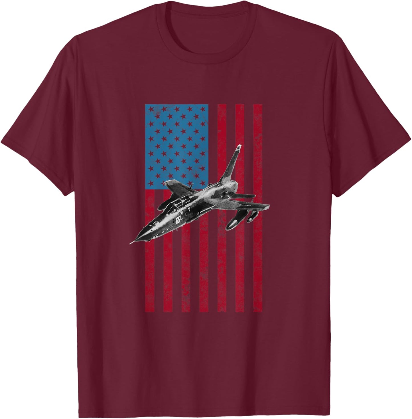 Republic F-105 USA American Flag - Military T-Shirt - T-Shirt | Maroon