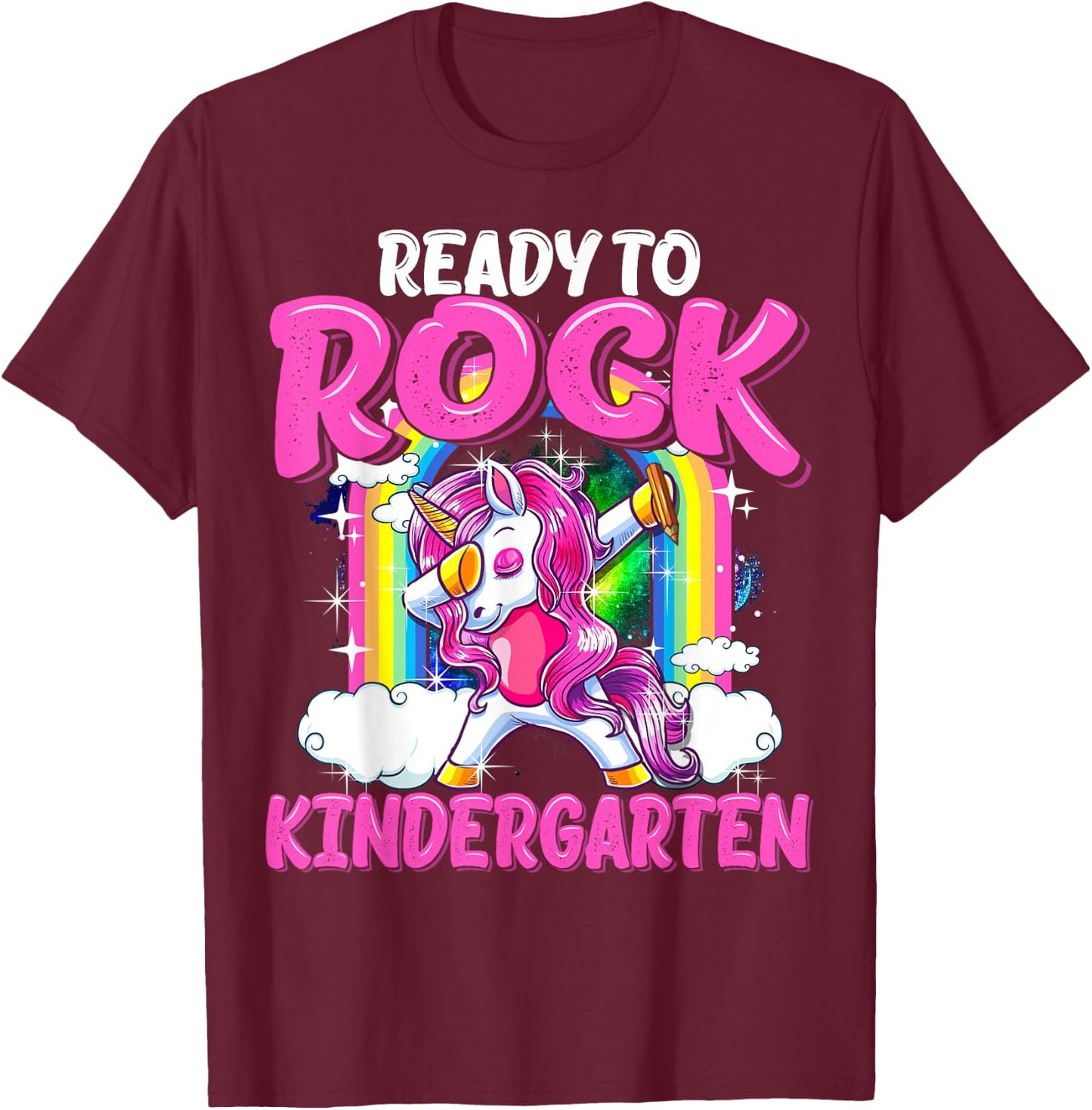 Ready To Rock Kindergarten Dabbing Unicorn Back To School T-Shirt - T-Shirt | Maroon