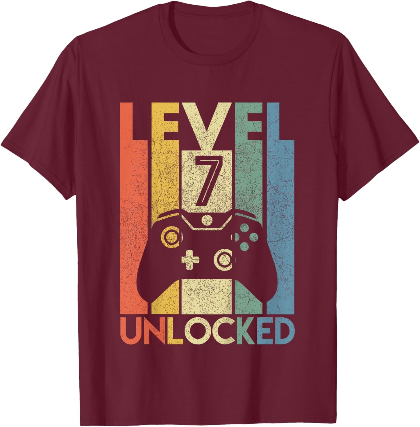 Kids Level 7 Unlocked Funny Video Gamer 7th Birthday Gift T-Shirt - T-Shirt | Maroon