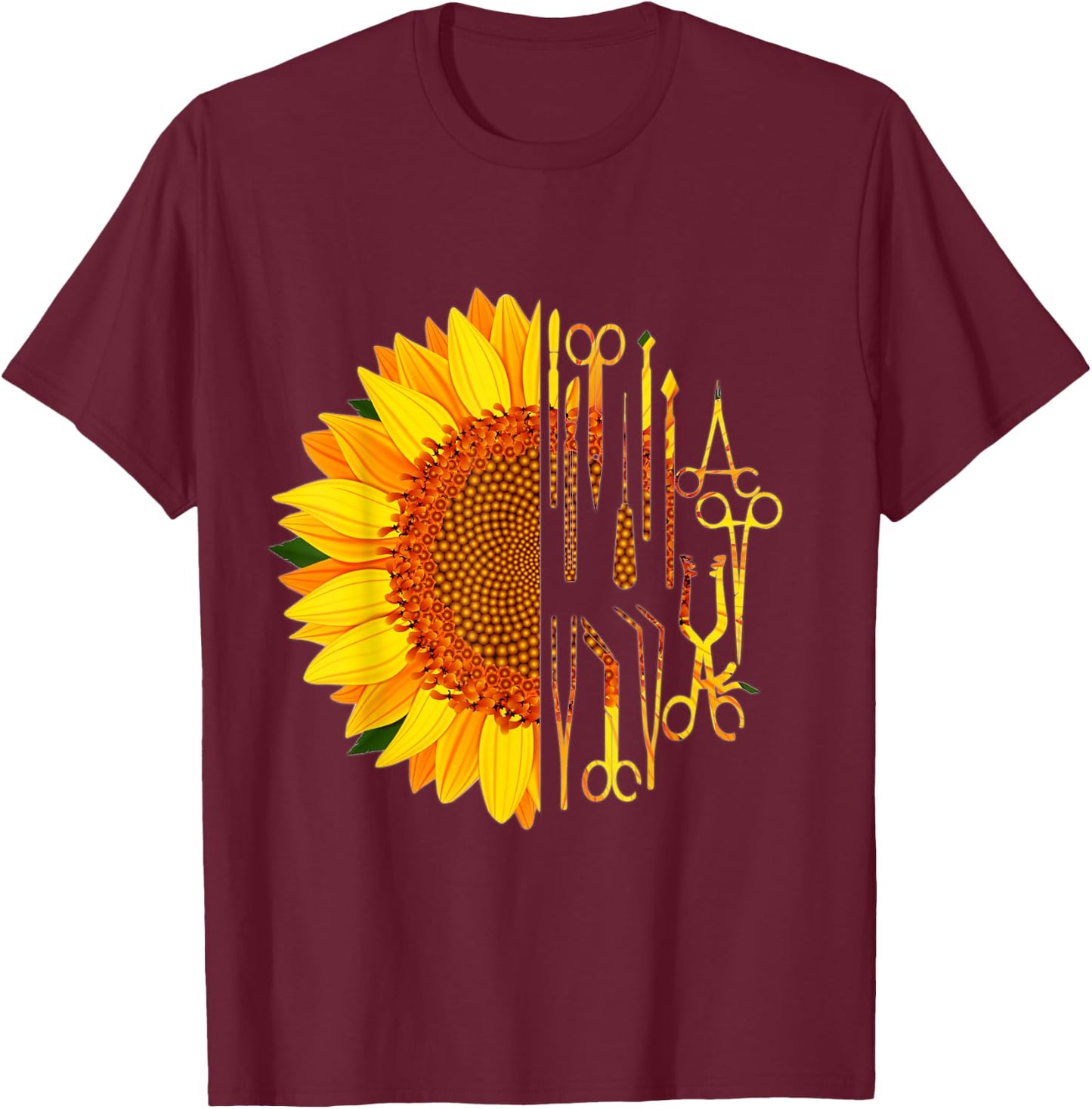 Surgical Scrub Tech Surgeon Sunflower Surgery Intern OR T-Shirt - T-Shirt | Maroon