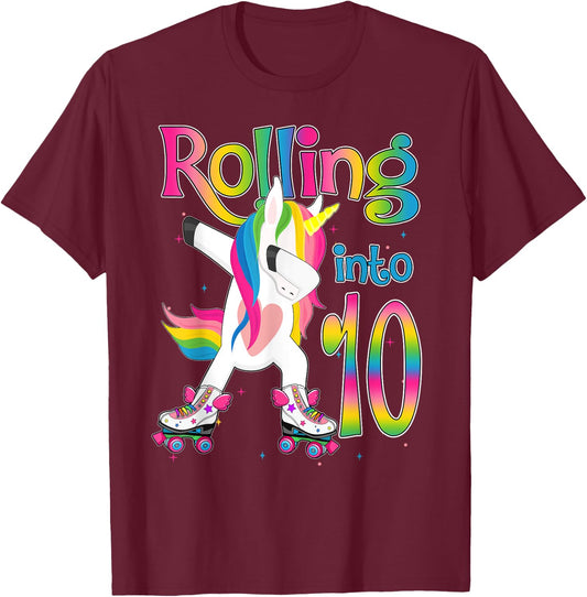 Rolling Into 10 years Lets Roll I'm Turning 10 Roller Skate T-Shirt - T-Shirt | Maroon