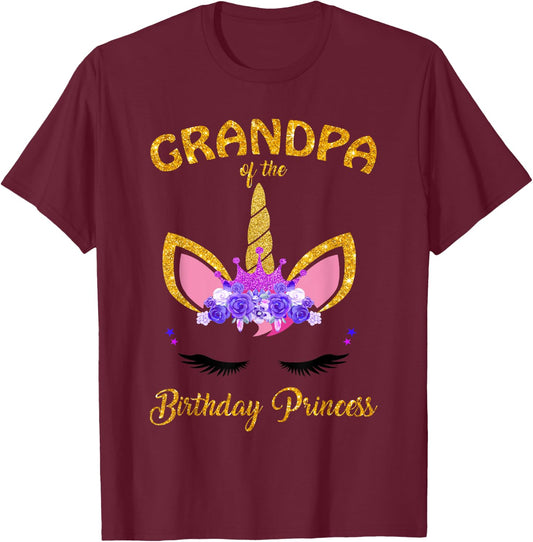 Grandpa Of The Unicorn Girl Birthday Princess Grandfather T-Shirt - T-Shirt | Maroon
