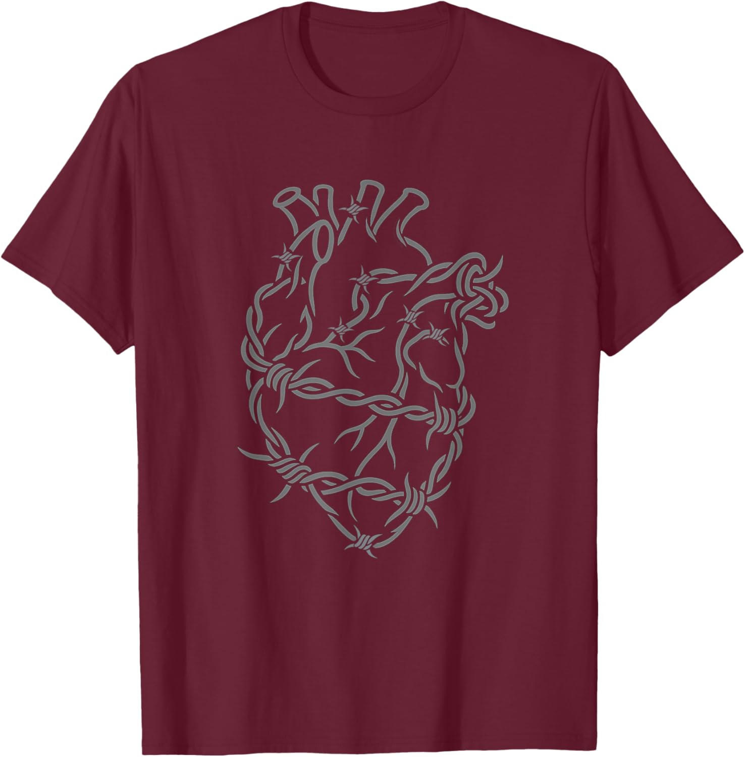 Barbed Wire Heart Goth Gothic Punk Emo Dark Grunge Aesthetic T-Shirt - T-Shirt | Maroon