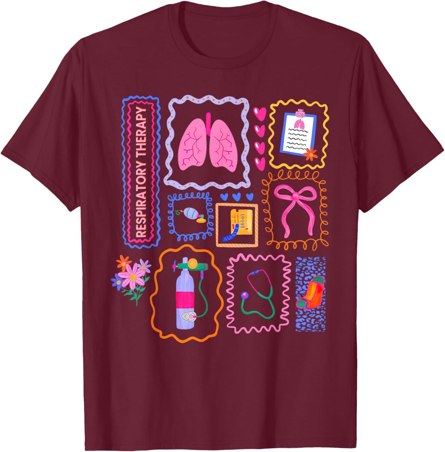 Coquette Stamp Respiratory Therapy Lung Squad Pulmonology T-Shirt - T-Shirt | Maroon