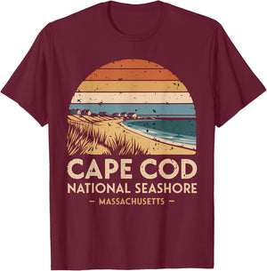 Vintage Cape Cod National Seashore Massachusetts Souvenir T-Shirt - T-Shirt | Maroon