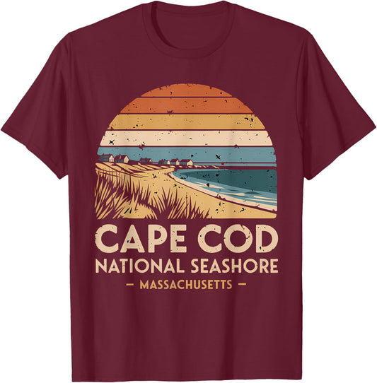 Vintage Cape Cod National Seashore Massachusetts Souvenir T-Shirt - T-Shirt | Maroon