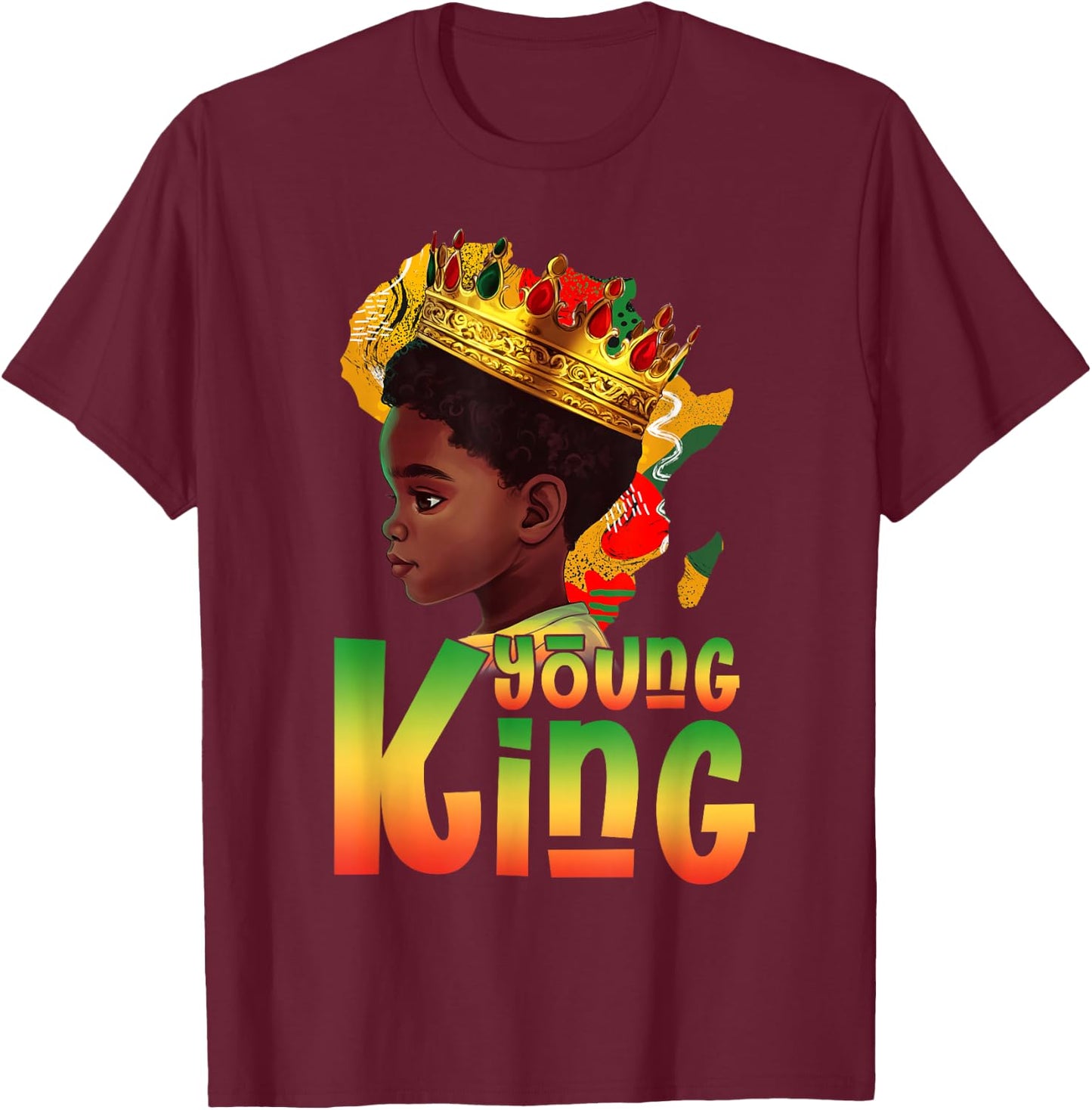 Black Young King Black History Month Kids Afro Boys Men T-Shirt - T-Shirt | Maroon