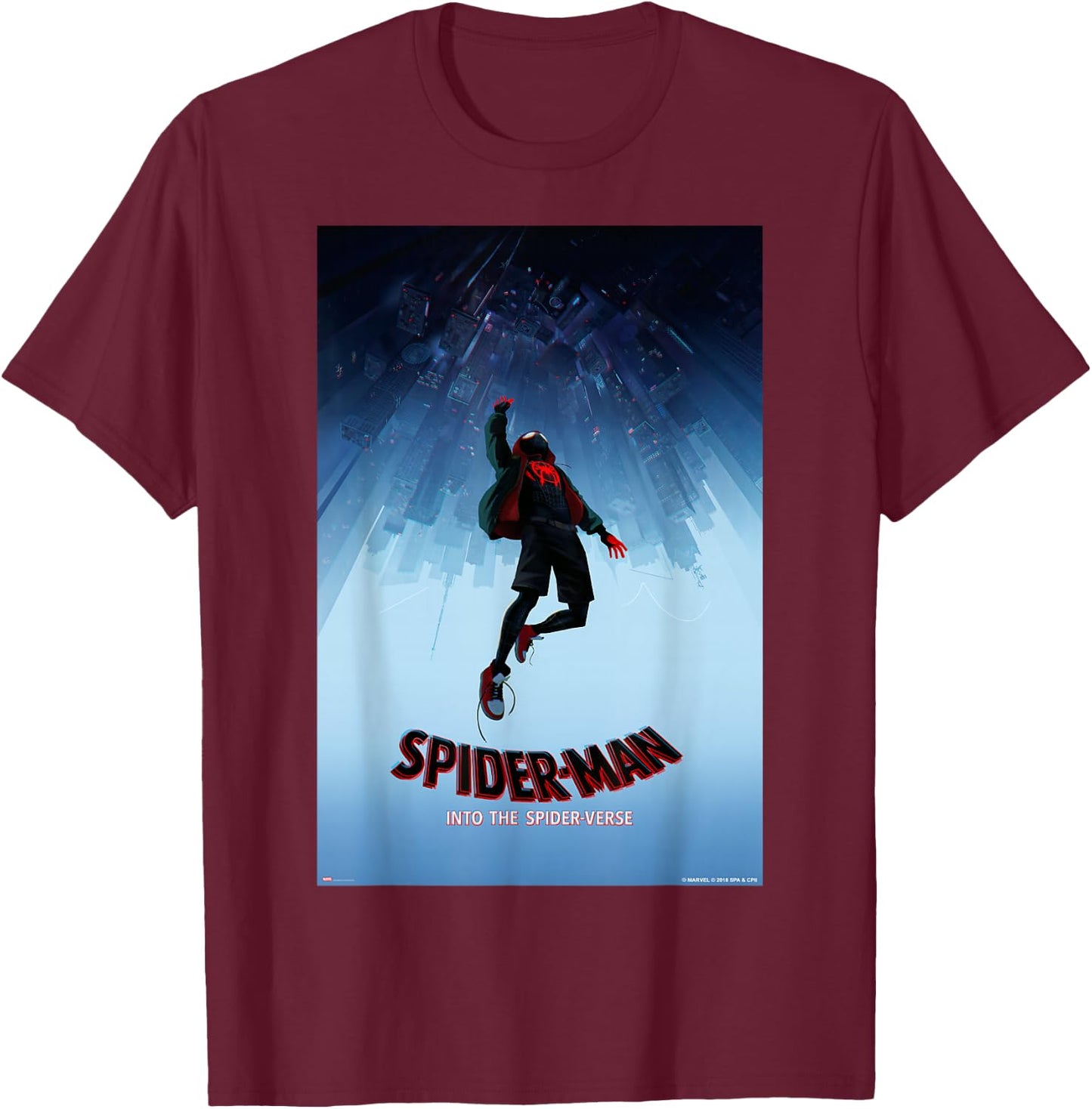 Marvel Spider-Man Spiderverse Upside Down Poster Small T-Shirt - T-Shirt | Maroon