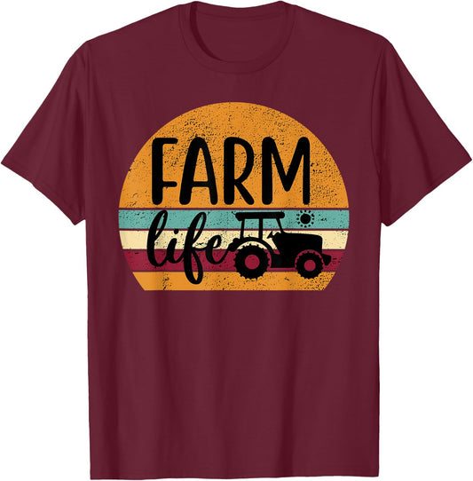 Retro Vintage Farm Life Farmer Tractor Farmer Gift T-Shirt - T-Shirt | Maroon