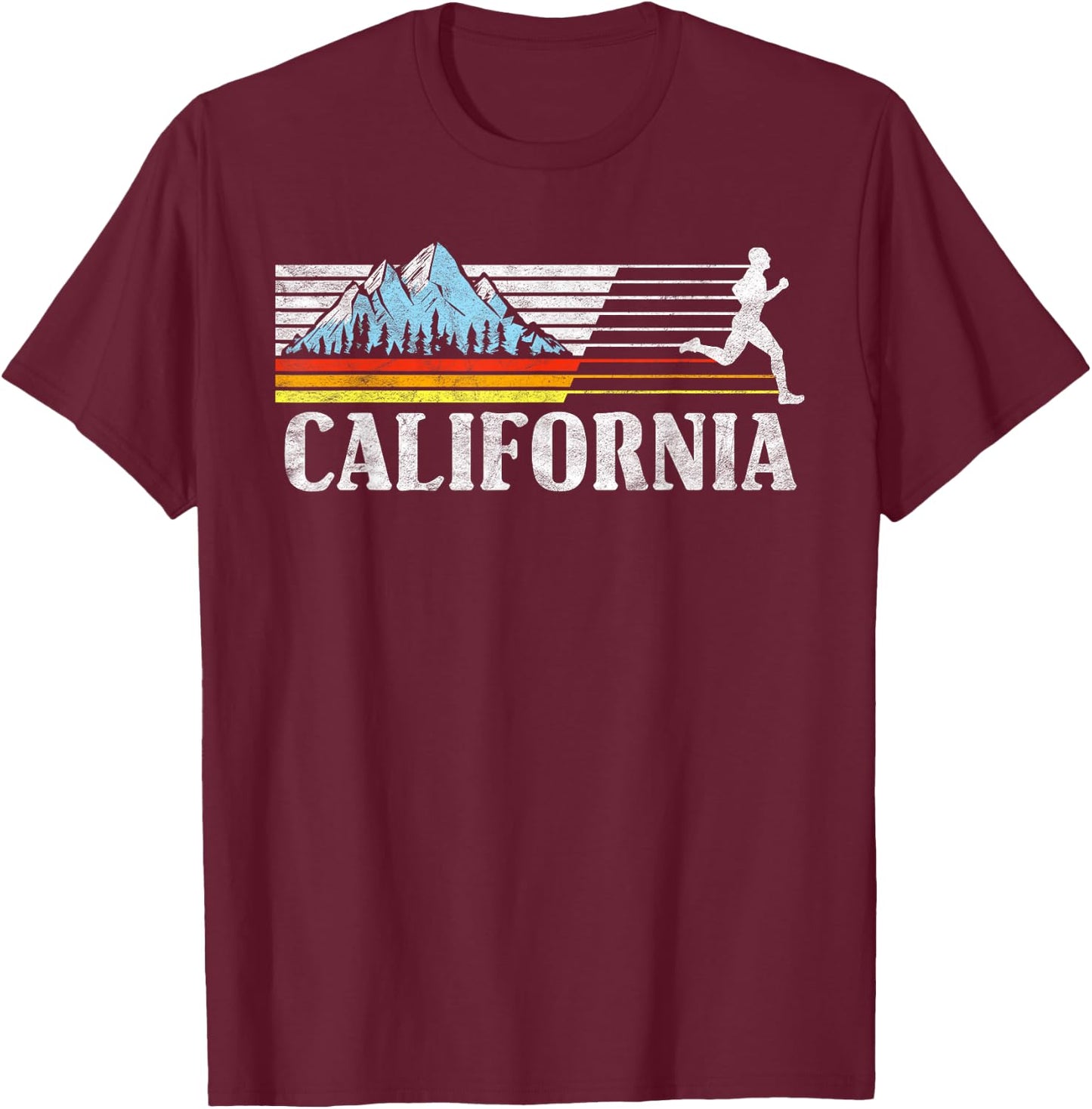 California Trail Running Retro Mountains 80s Graphic T-Shirt - T-Shirt | Maroon