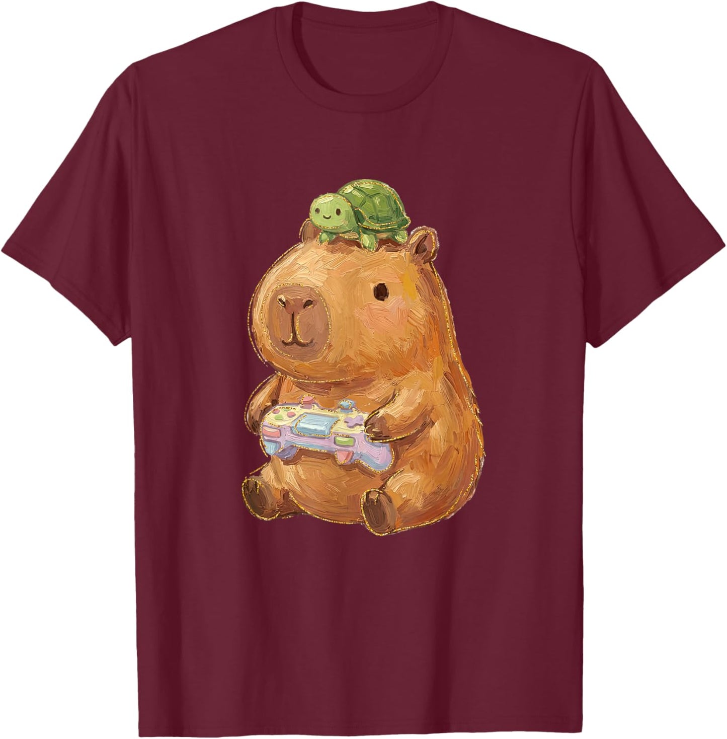 Capybara Turtle Video Games Anime Gamer Boys Girls Kids T-Shirt - T-Shirt | Maroon