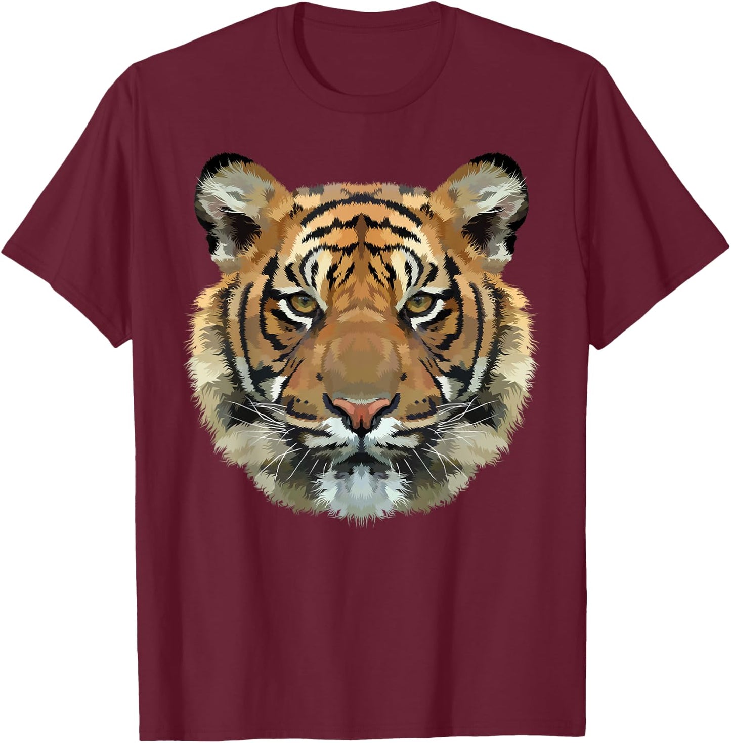 Realistic Bengal Tiger Head Beautiful Jungle King T-Shirt - T-Shirt | Maroon