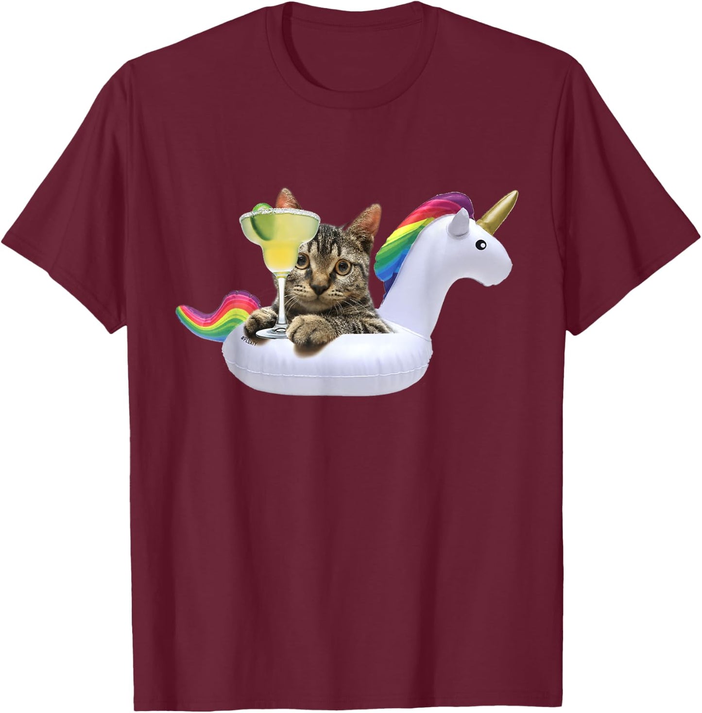 Summer Kitty With Margarita Unicorn Float Funny Cat Men Women T-Shirt - T-Shirt | Maroon