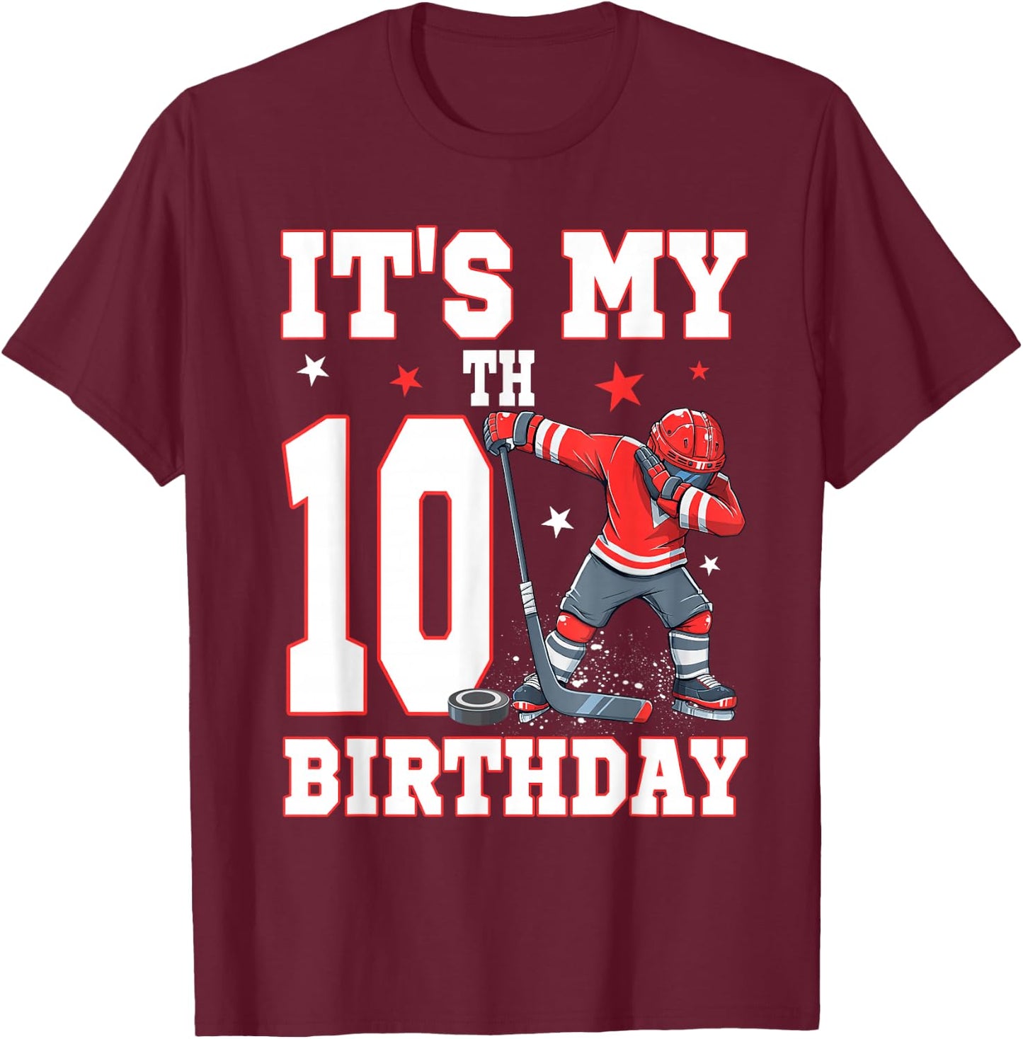 It's My 10th Birthday Boy Ice Hockey Dabbing 10 Year Old T-Shirt - T-Shirt | Maroon