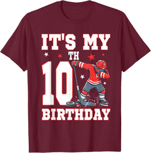 It's My 10th Birthday Boy Ice Hockey Dabbing 10 Year Old T-Shirt - T-Shirt | Maroon