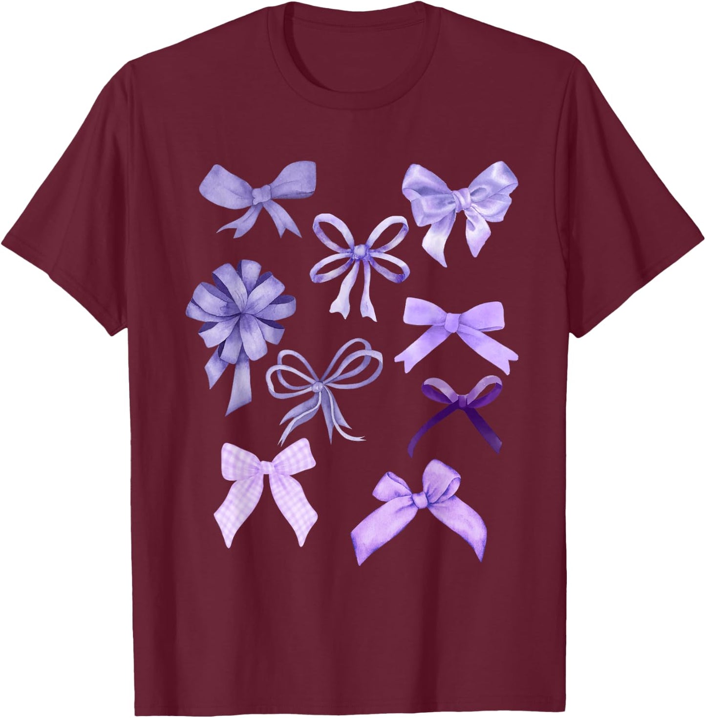 Cute Purple Bows Trendy Bows Aesthetic Purple Ribbon T-Shirt - T-Shirt | Maroon