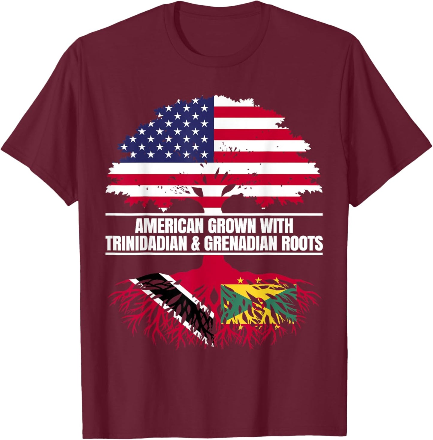American Grown with Flag Heritage Trinidadian Grenada Roots T-Shirt - T-Shirt | Maroon