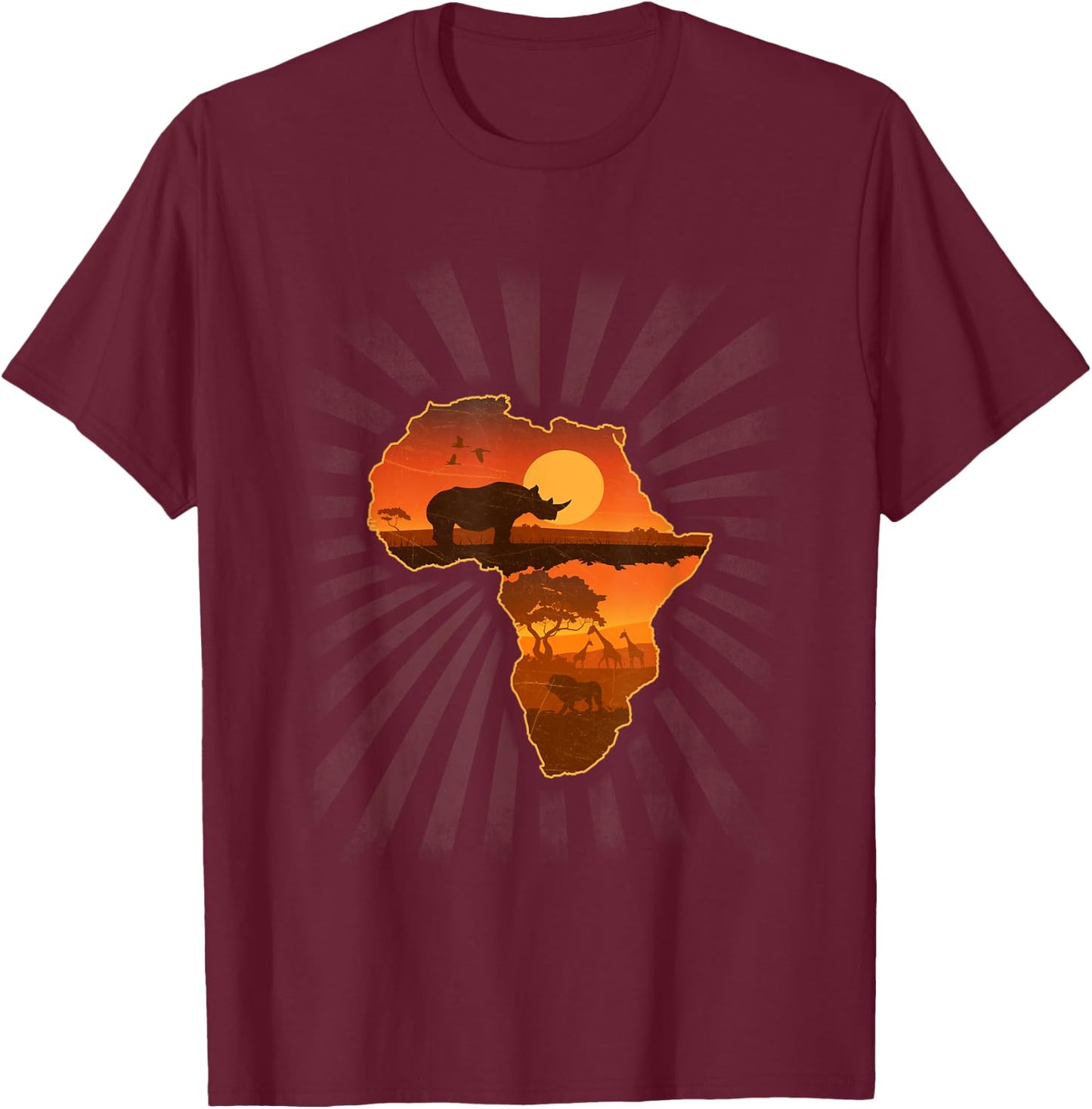 African Wildlife and Safari Sunset Shirt T-Shirt - T-Shirt | Maroon