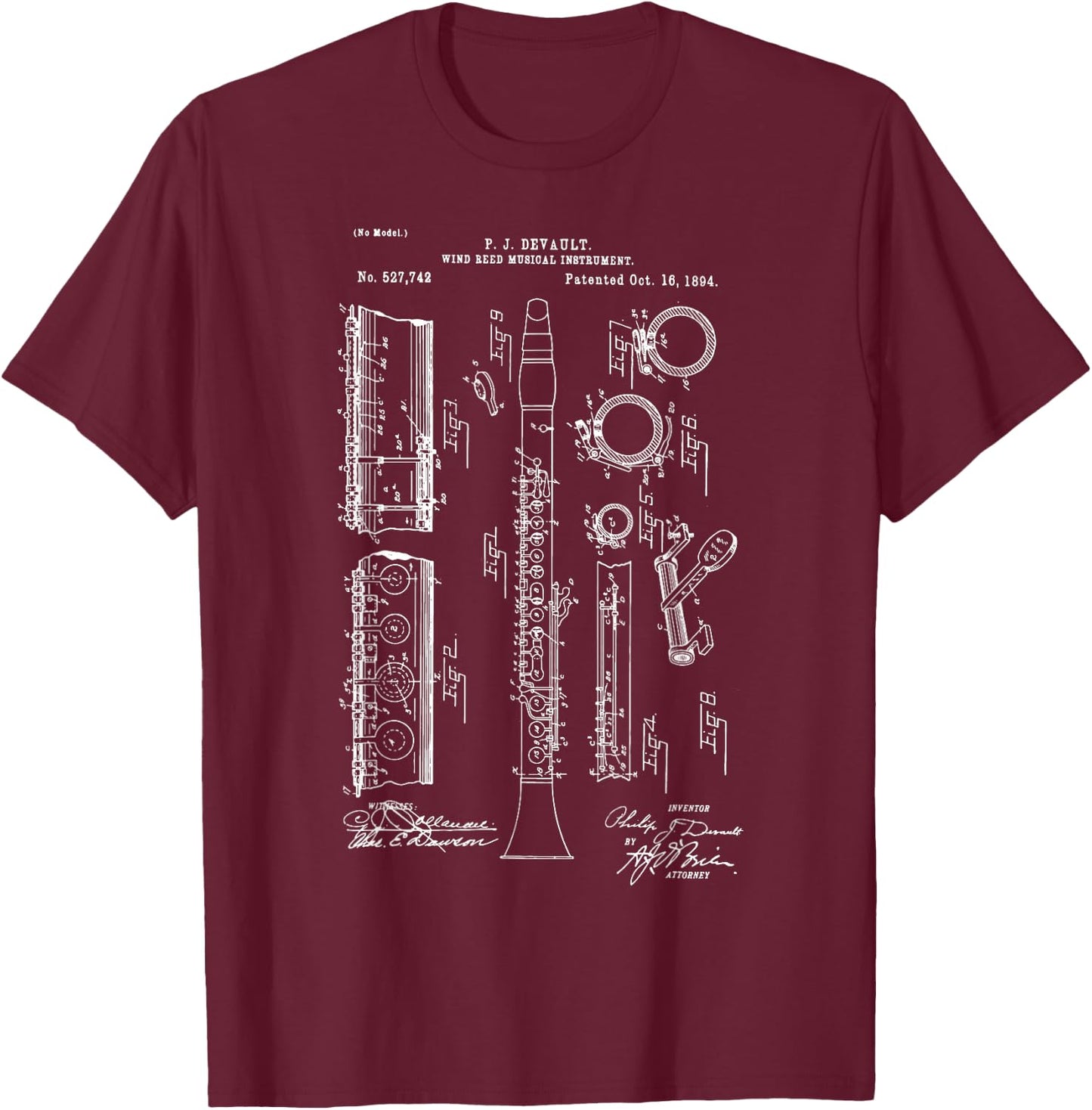 Clarinet Musicians Marching Band Blueprint Patent Clarinet T-Shirt - T-Shirt | Maroon