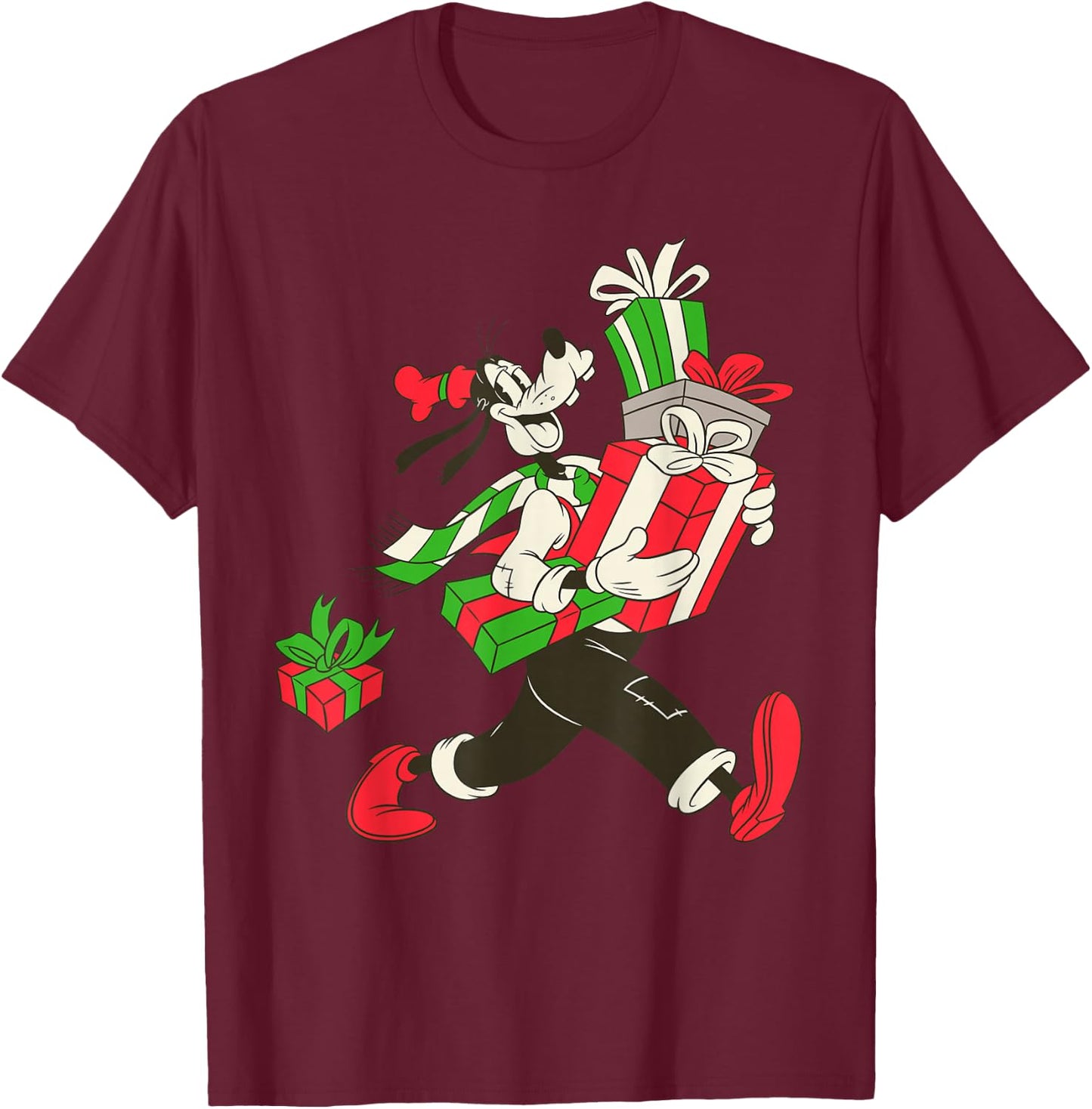 Disney Vintage Goofy Holiday Presents T-Shirt - T-Shirt | Maroon