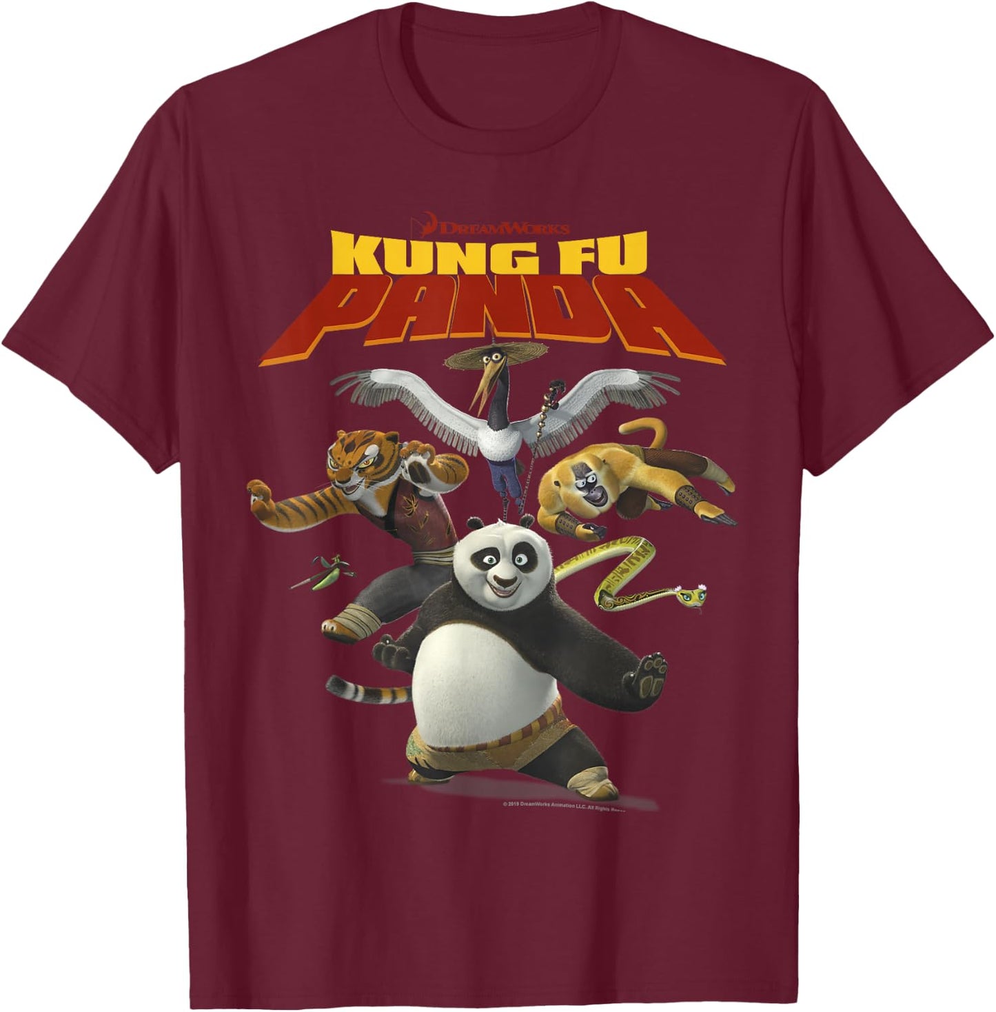 Kung Fu Panda Group Shot Action Portrait Movie Logo Small T-Shirt - T-Shirt | Maroon