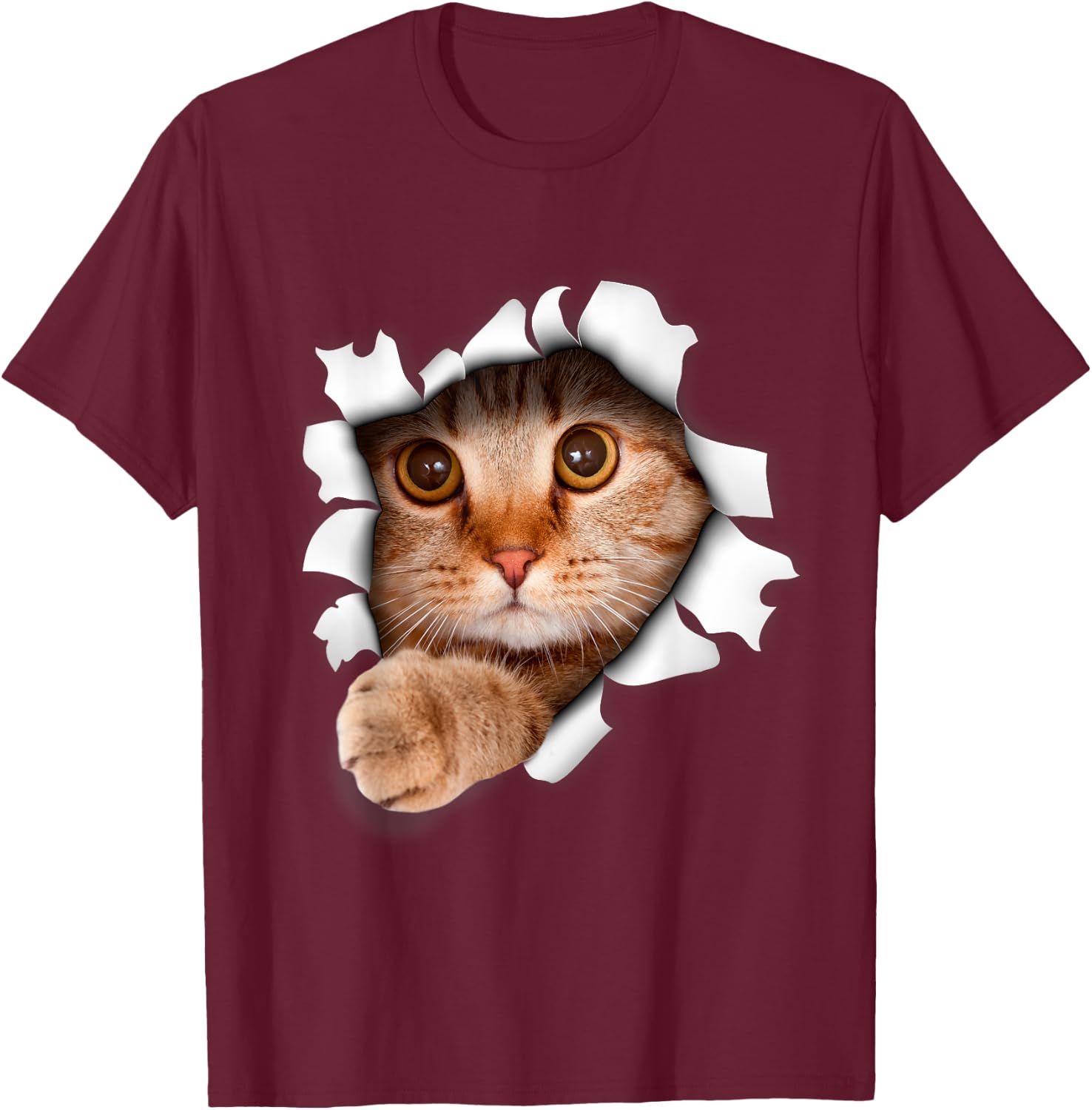 Cute Realistic Cat Kitten Emerging Cat, Kitten or Pet Lovers T-Shirt - T-Shirt | Maroon