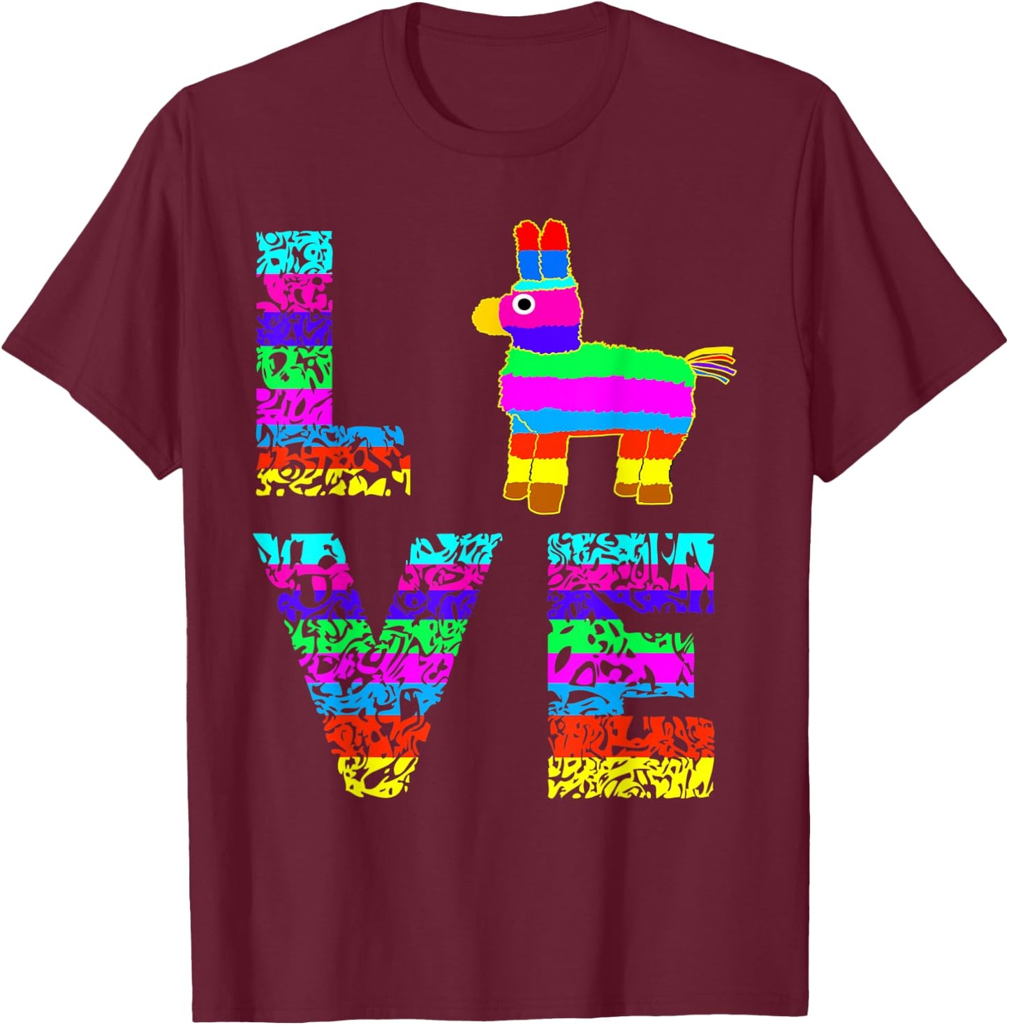 Funny Pinata Rainbow Horse Mexican Fiesta Party Hit T-Shirt - T-Shirt | Maroon