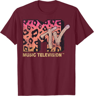 MTV Leopard Print Gradient Logo Small T-Shirt - T-Shirt | Maroon