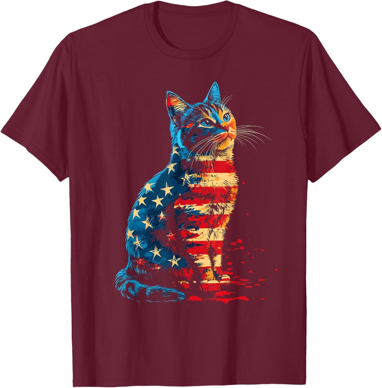 Patriotic Cat American Flag Buffalo 4th Of July Cat Lover T-Shirt - T-Shirt | Maroon