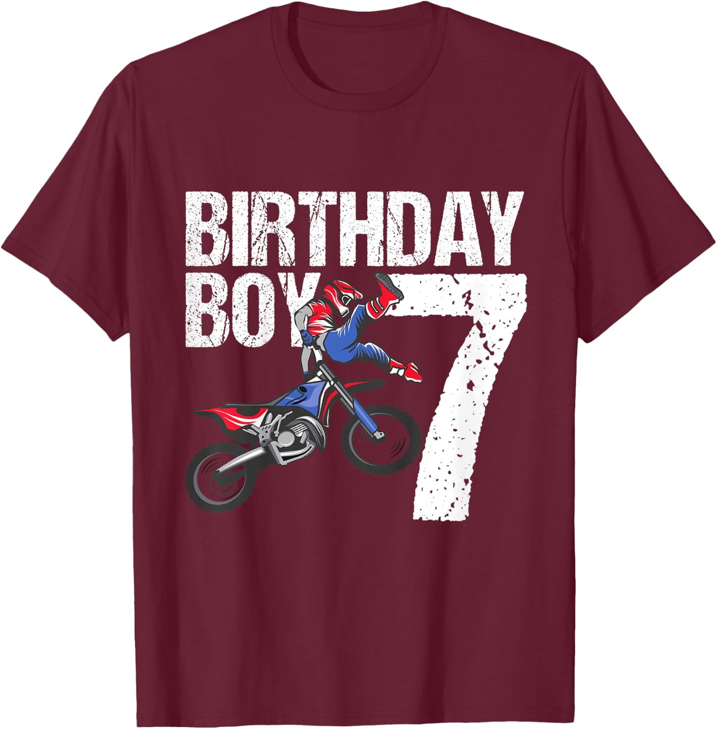 7 Year Old Dirt Bike Birthday Party Motocross MX 7th Gift T-Shirt - T-Shirt | Maroon