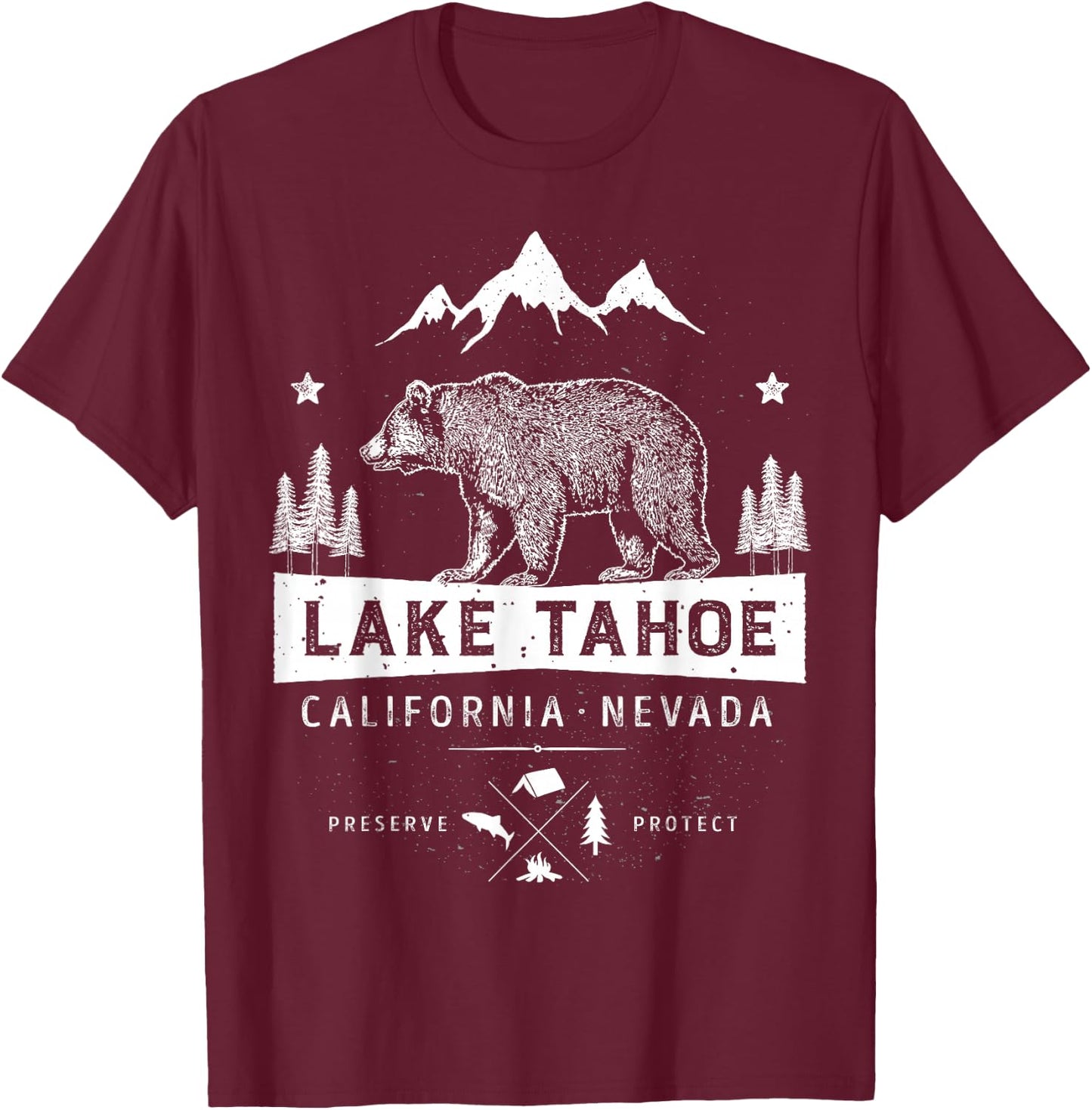 Lake Tahoe T Shirt California Nevada Vintage Bear Men Women T-Shirt - T-Shirt | Maroon