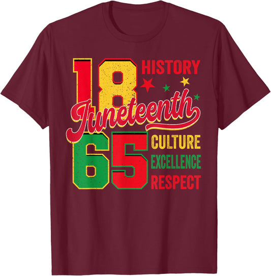 Juneteenth 1865 Black History Culture Excellence Respect T-Shirt - T-Shirt | Maroon