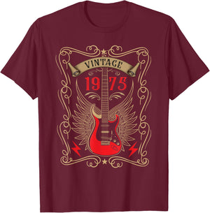 1975 Birth Year Rock Guitar Graphic for Music Lovers T-Shirt - T-Shirt | Maroon