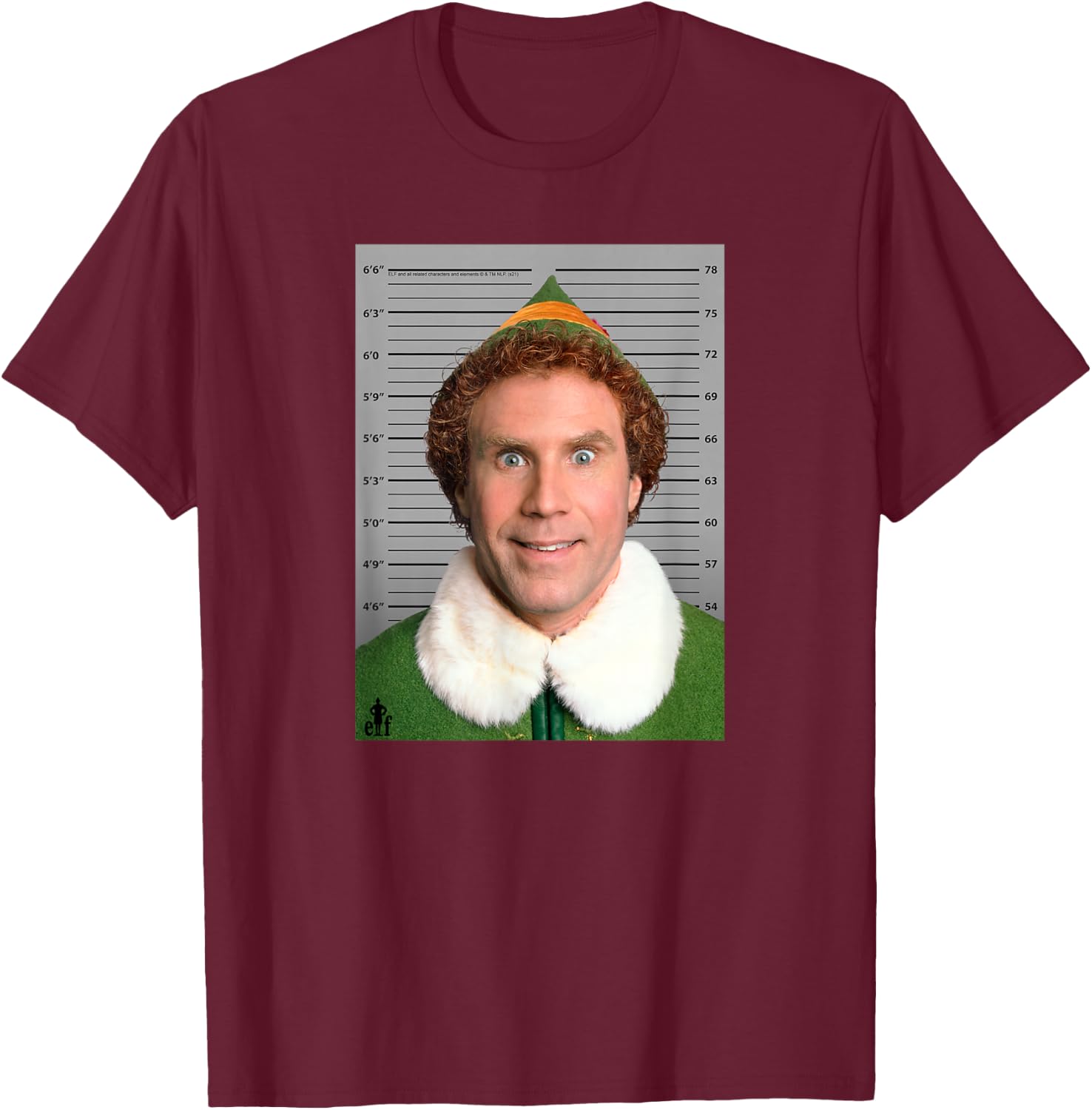 Elf Buddy Hobbs As Will Ferrell Mugshot Christmas Movie T-Shirt - T-Shirt | Maroon