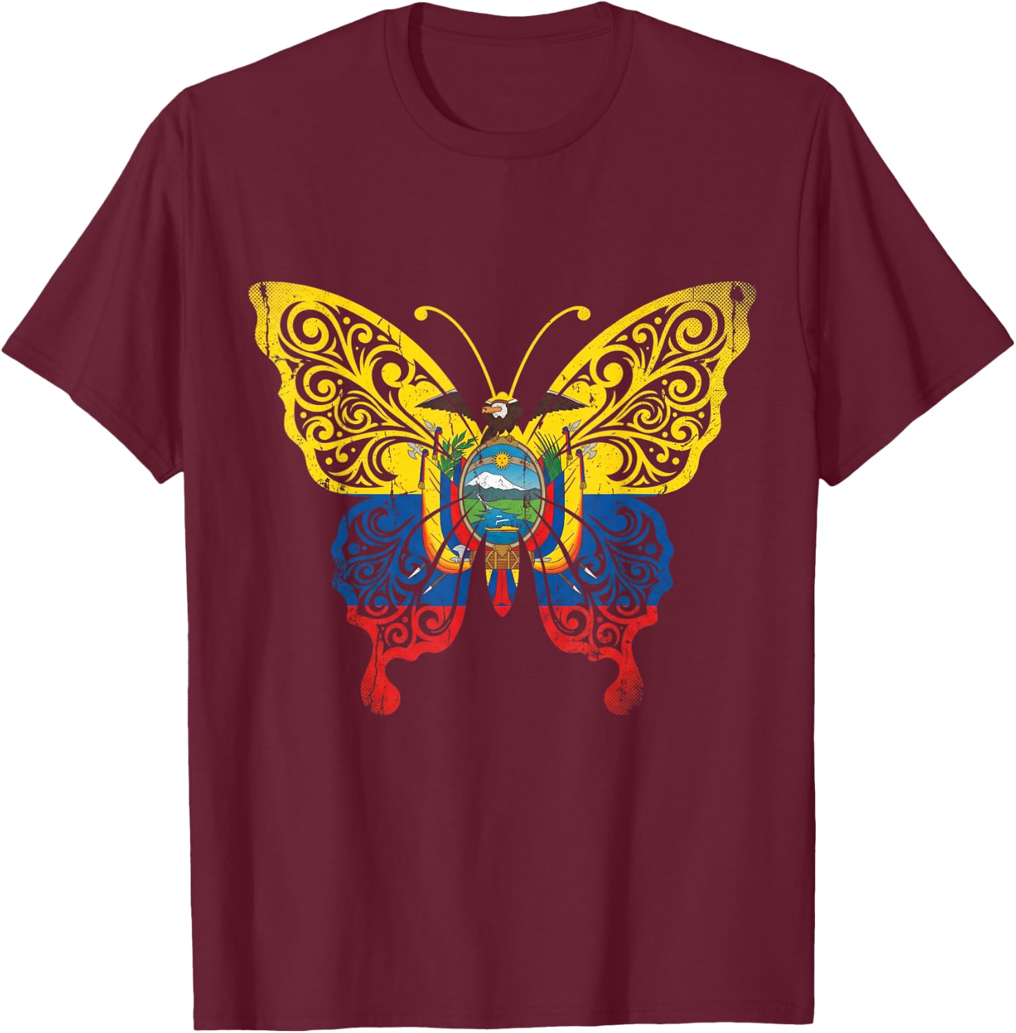 Ecuador Butterfly Ecoadorian Flag Pride T-Shirt - T-Shirt | Maroon