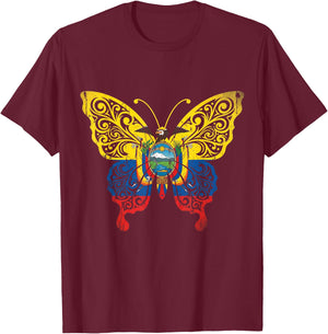 Ecuador Butterfly Ecoadorian Flag Pride T-Shirt - T-Shirt | Maroon